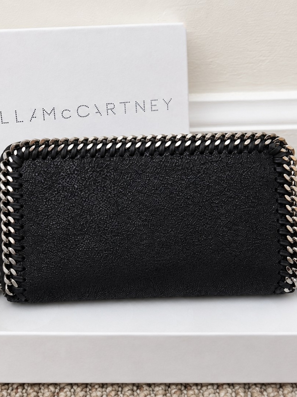 Stella McCartney Black Wallet with Silver Chain Trim - Picture 2 of 2